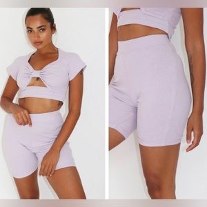 Prettylittlething Ribbed Lavender Biker Shorts